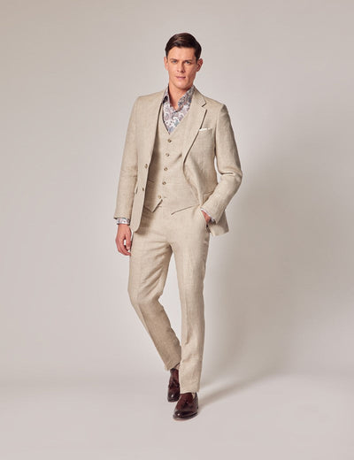 Mens Linen Suit For Beach Wedding - Summer  Suit in Natural Herringbone 3 LD-7204  - from alligatorwarehouse.com