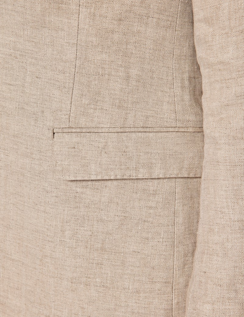 Mens Linen Suit For Beach Wedding - Summer Suit in Natural Herringbone