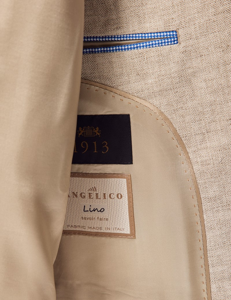 Mens Linen Suit For Beach Wedding - Summer  Suit in Natural Herringbone Mens Linen Suit For Beach Wedding - Summer  Suit in Natural Herringbone