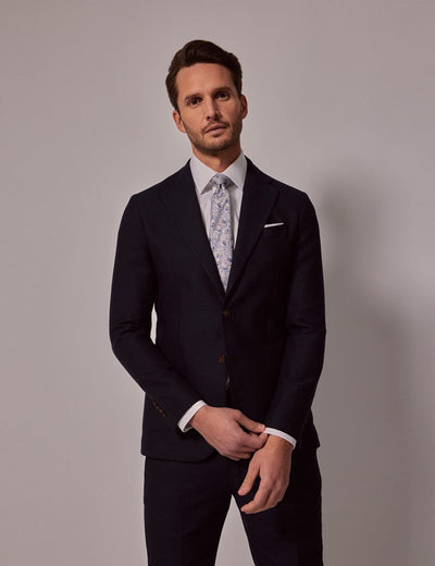Mens Linen Suit For Beach Wedding - Summer Slim Suit in Navy