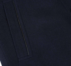 Navy Slim Fit Wool Blend Short Coat with Detachable Full Zipper
