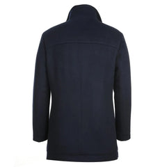Navy Slim Fit Wool Blend Short Coat with Detachable Full Zipper