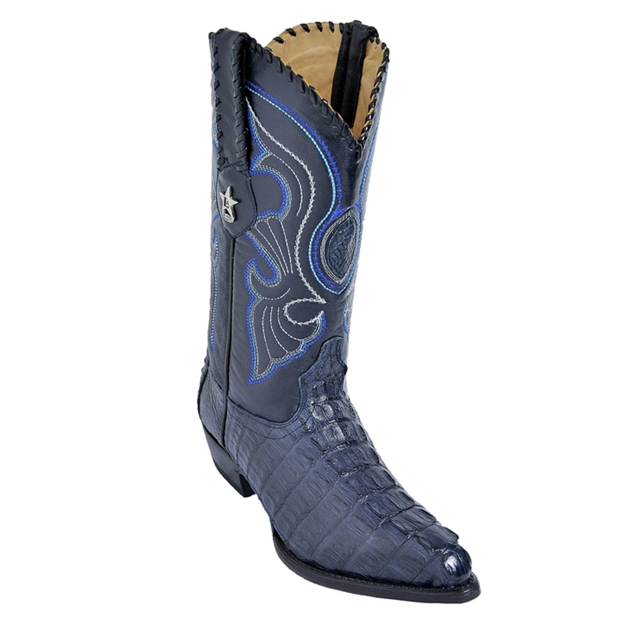 Los Altos Men's Navy Blue Genuine Caiman Tail Boots 2   - from alligatorwarehouse.com