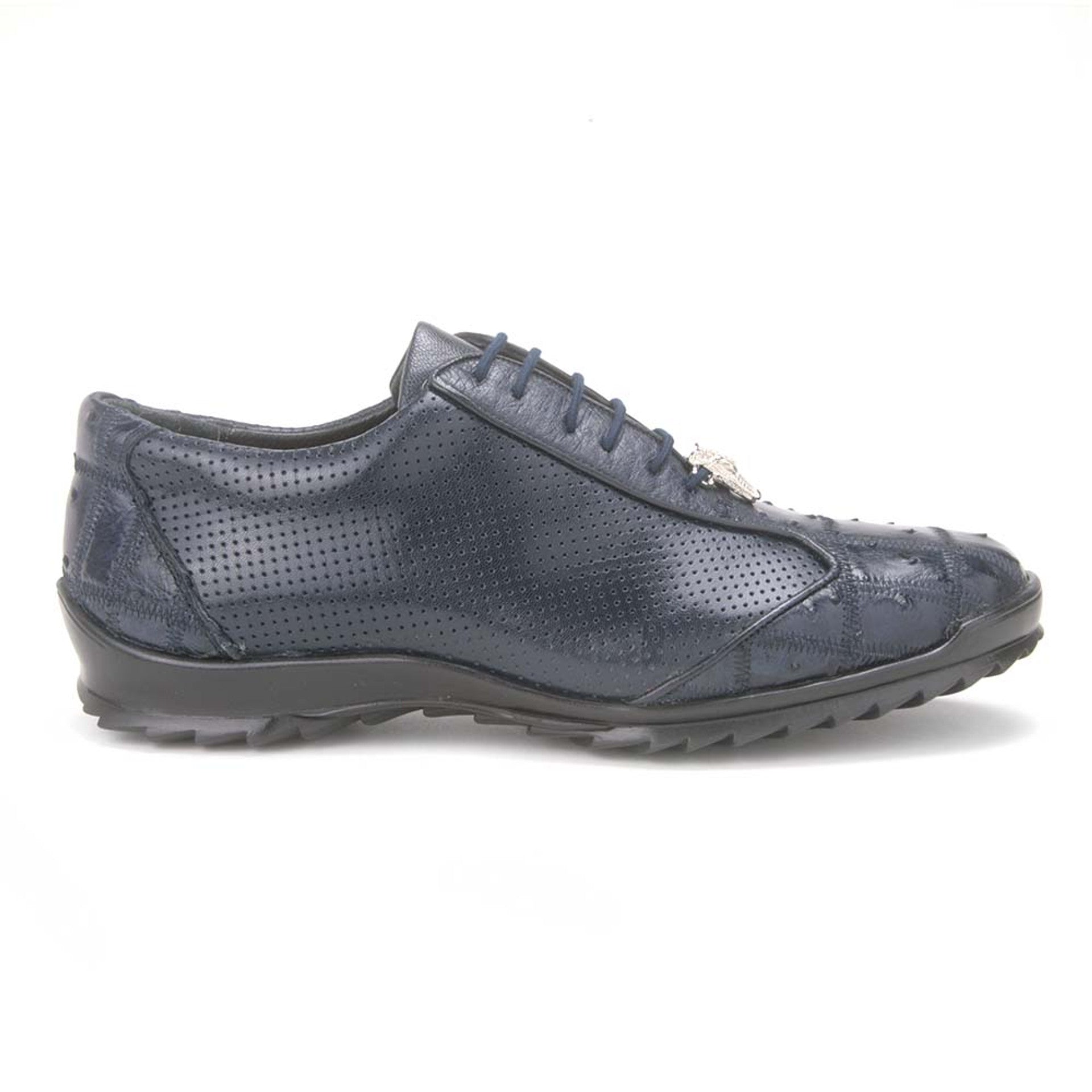 Los Altos Navy Blue Ostrich Patch Work Men's Casual Sneaker 2   - from alligatorwarehouse.com