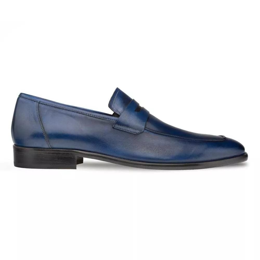 Mezlan Navy Burnished Calfskin Penny Loafer 5   - from alligatorwarehouse.com