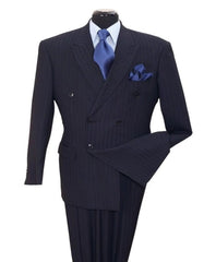 Pleated?ÿDress?ÿMen?ÿSuits - Mens Classic Double Breasted Smooth Pinstripe Navy Suit