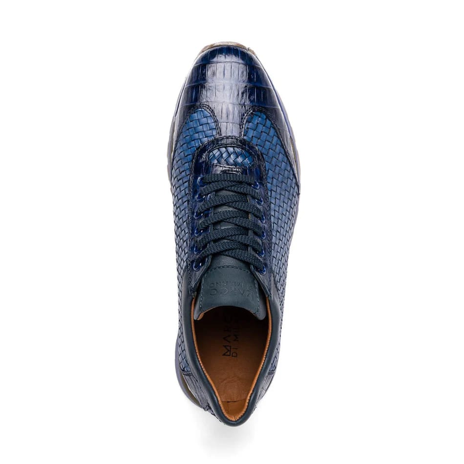Marco Di Milano Roma Men's Shoes Navy Genuine Caiman Crocodile / Woven Leather Fashion Sneakers 3 ROMA_CAIMAN FUSCUS_NAVY_8  - from alligatorwarehouse.com