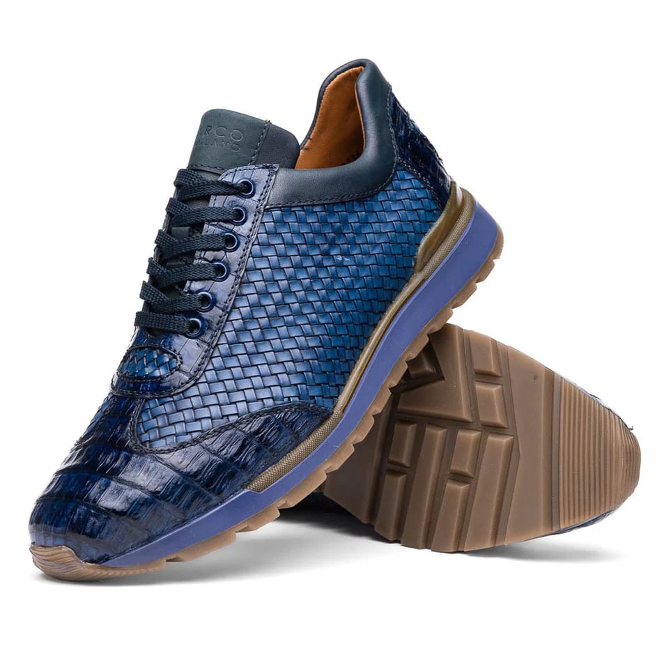 Marco Di Milano Roma Men's Shoes Navy Genuine Caiman Crocodile / Woven Leather Fashion Sneakers 1 ROMA_CAIMAN FUSCUS_NAVY_8  - from alligatorwarehouse.com