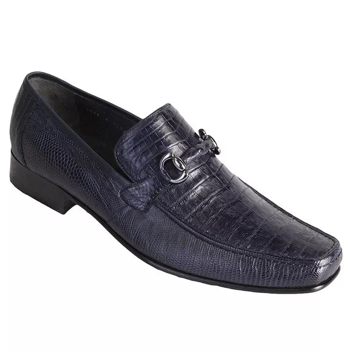 Navy Genuine Caiman Belly & Lizard Slip On By Los Altos 1   - from alligatorwarehouse.com