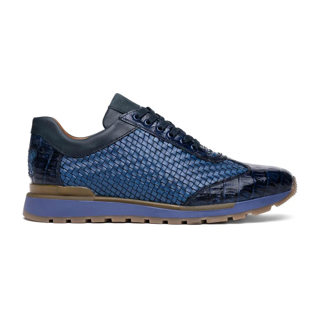Marco Di Milano Roma Men's Shoes Navy Genuine Caiman Crocodile / Woven Leather Fashion Sneakers 2 ROMA_CAIMAN FUSCUS_NAVY_8  - from alligatorwarehouse.com