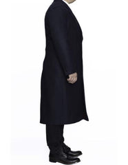 Navy Blue 3 Button Full Length Ankle length Wool Dress Top Coat/Overcoat