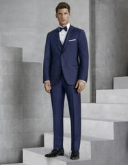 Mens Vested Slim Fit Two Button Trim Notch Tuxedo Navy