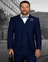 Pleated?ÿDress?ÿMen?ÿSuits - Men's Designer Classic Fit Pleated Pant Wool Sapphire Blue Suit