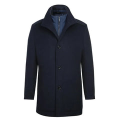Navy Slim Fit Wool Blend Short Coat with Detachable Full Zipper