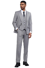 Men's Stacy Adams Modern Fit Vested Tonal Windowpane Plaid Suit in Light Grey