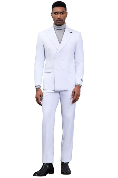 Men's Designer Stacy Adams Classic Double Breasted Suit in White