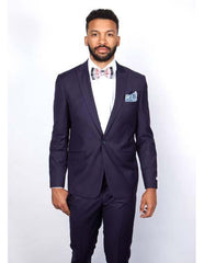 Men’s Slim Fit 100% Wool Suit by Rossiman Rossi – Peak Lapel Jacket & Plum Tapered Pants