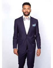 Men's Rossiman Rossi Man Brand Tapered Plum Leg Lower Rise Pant & Get Skinny 1 Button Slim Fit Peak Lapel Suit 100% Wool