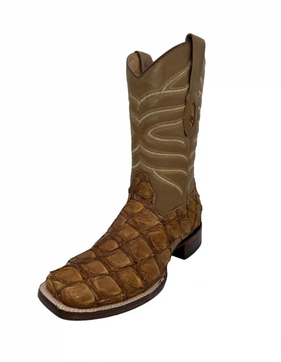 Los Altos Men's Oryx Glossy Genuine Pirarucu Wide Square Toe Boot 3   - from alligatorwarehouse.com