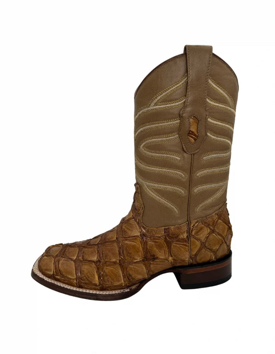 Los Altos Men's Oryx Glossy Genuine Pirarucu Wide Square Toe Boot 1   - from alligatorwarehouse.com
