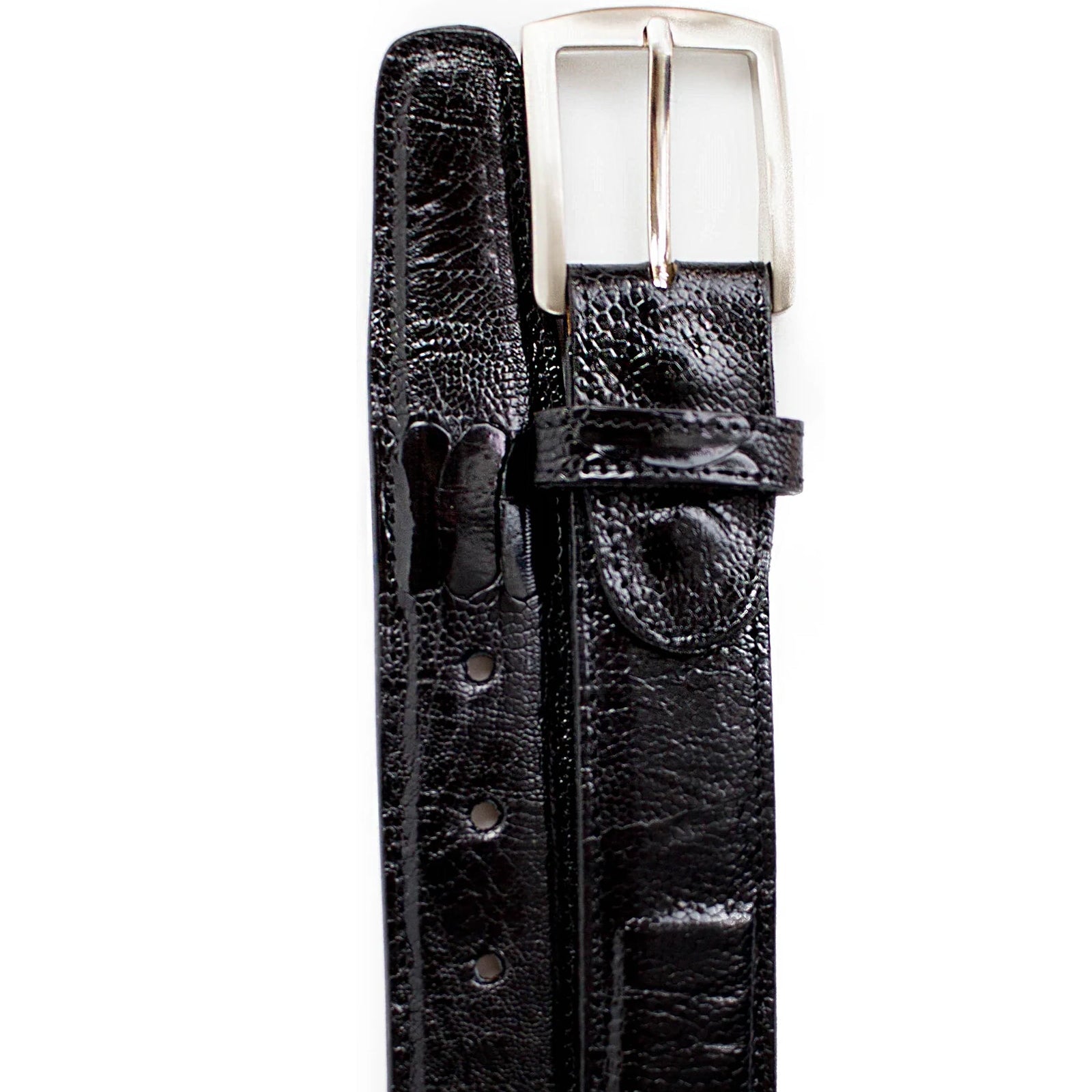 Men's Belvedere Genuine Ostrich Leg Dress Belt in Black 1 MEN 2000 BLACK-44 OSTRICH LEG BELT  - from alligatorwarehouse.com