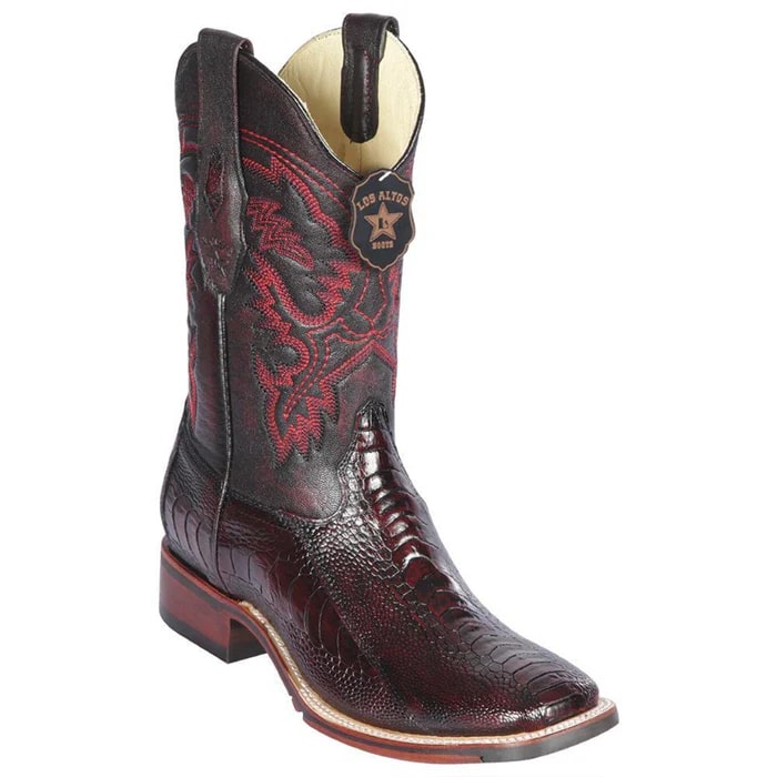 Los Altos Boots - Mens Dress Cowboy Boot - Low Priced Ostrich Leg Square Toe Cowboy Boots - in Black Cherry 1   - from alligatorwarehouse.com
