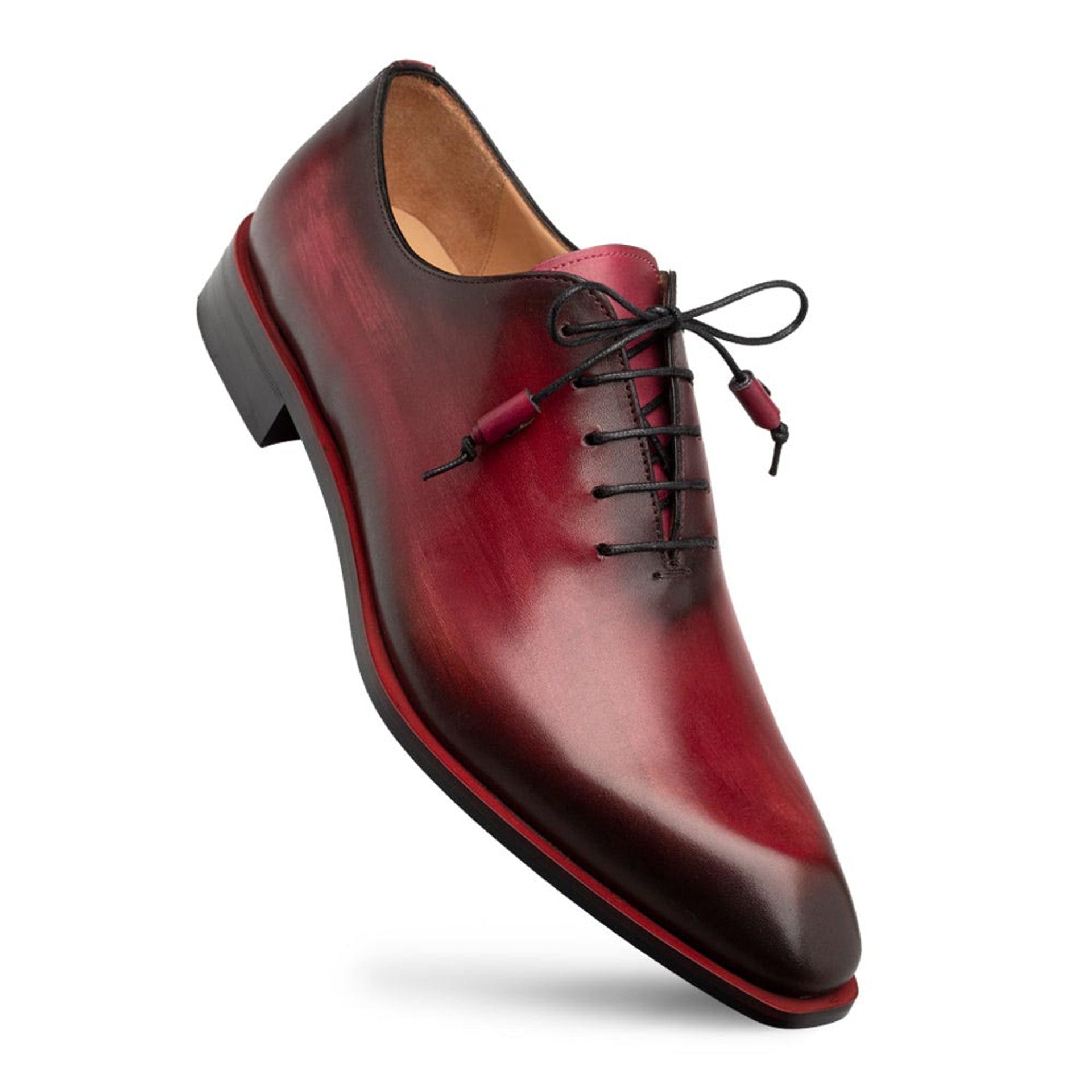 Dietro Oxford Burgundy Whole Cut Angular Patina Finish Calfskin Shoes By Mezlan Made In Spain Brand 1   - from alligatorwarehouse.com