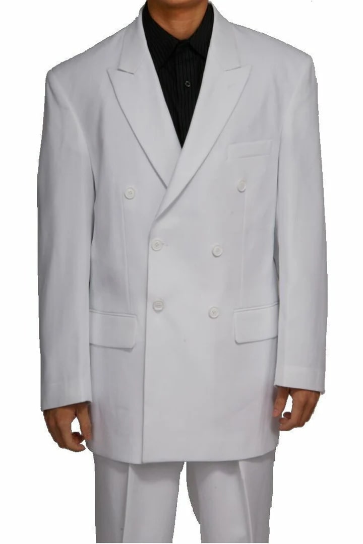 White Wedding Suit For Men - Perfect For Groom - Mens Classic Fit Double Breasted Rayon Fabric Suit In White