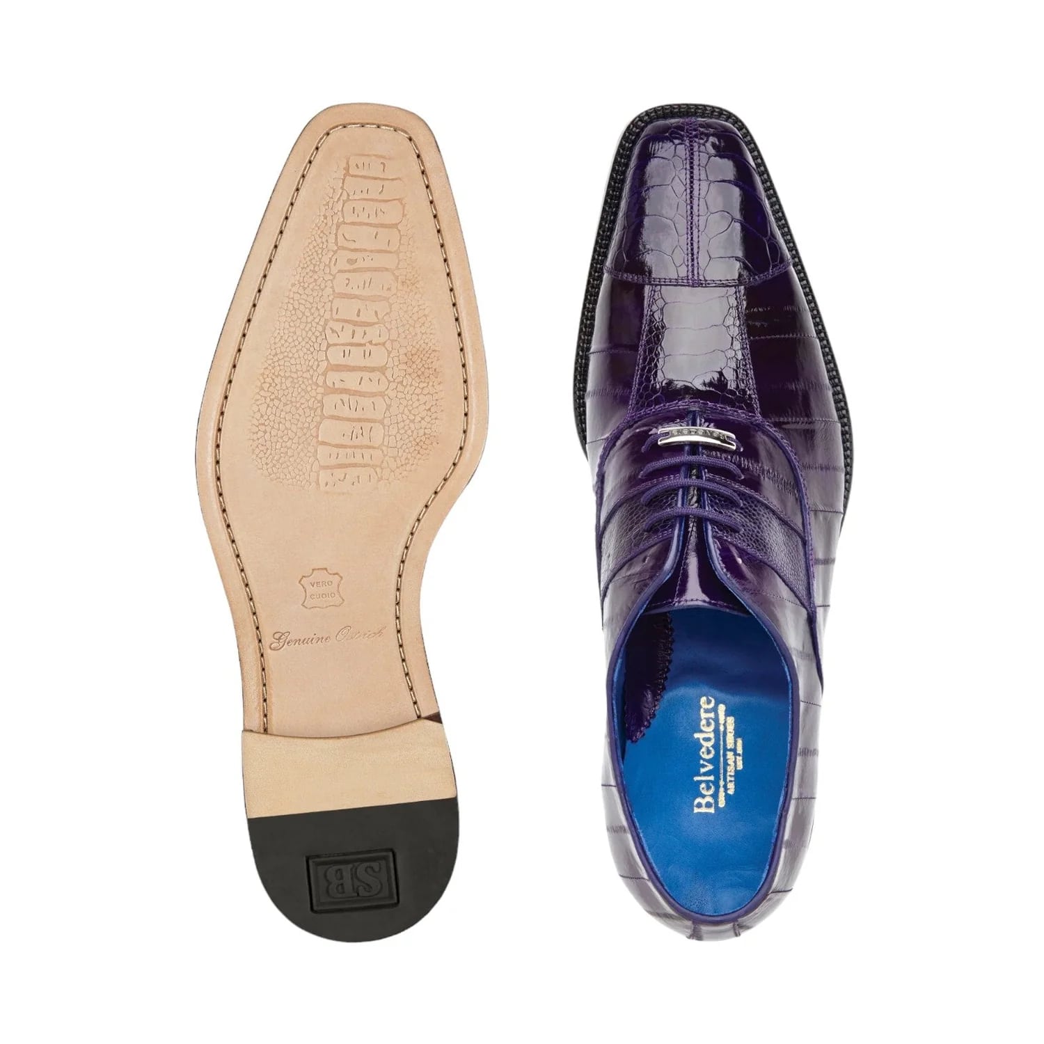 Belvedere Mare  Shoes Men's Purple Genuine Ostrich & Eel Split-toe Oxfords 3 MEN 2P7 PURPLE-M-09.5  - from alligatorwarehouse.com
