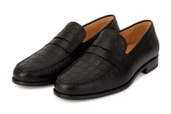 Mens Mezlan Sica Crocodile & Calfskin Loafer Dress Shoe in Black