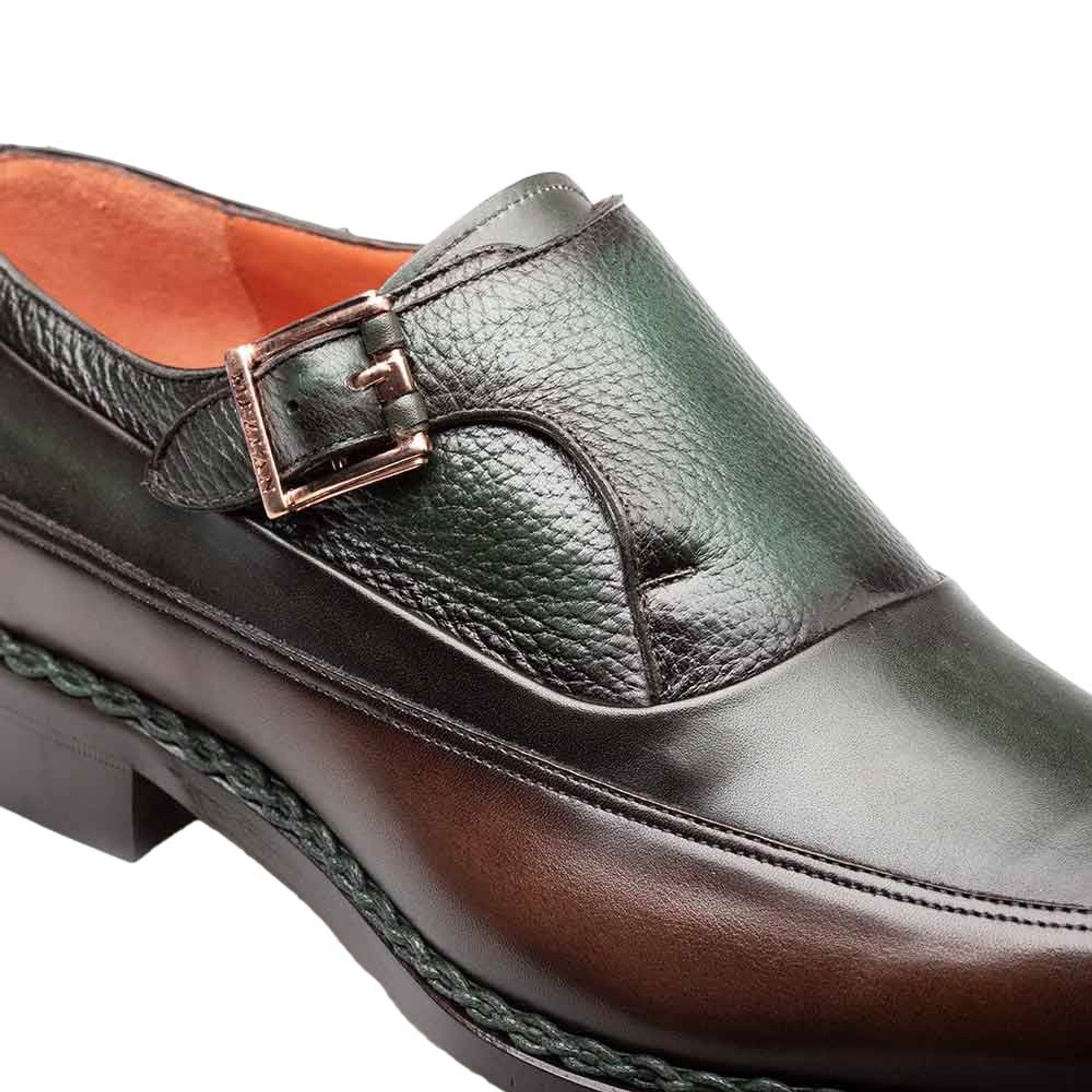 Artesano Men's Chocolate/Forest Patina Calfskin Two-Toned Monk Strap Shoes By Mezlan Made In Spain Brand 5   - from alligatorwarehouse.com