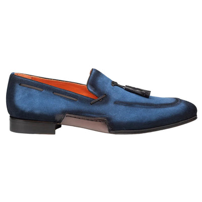 Men's Pavese Cobalt Suede Tassel Slip-On Shoes By Mezlan Made In Spain Brand