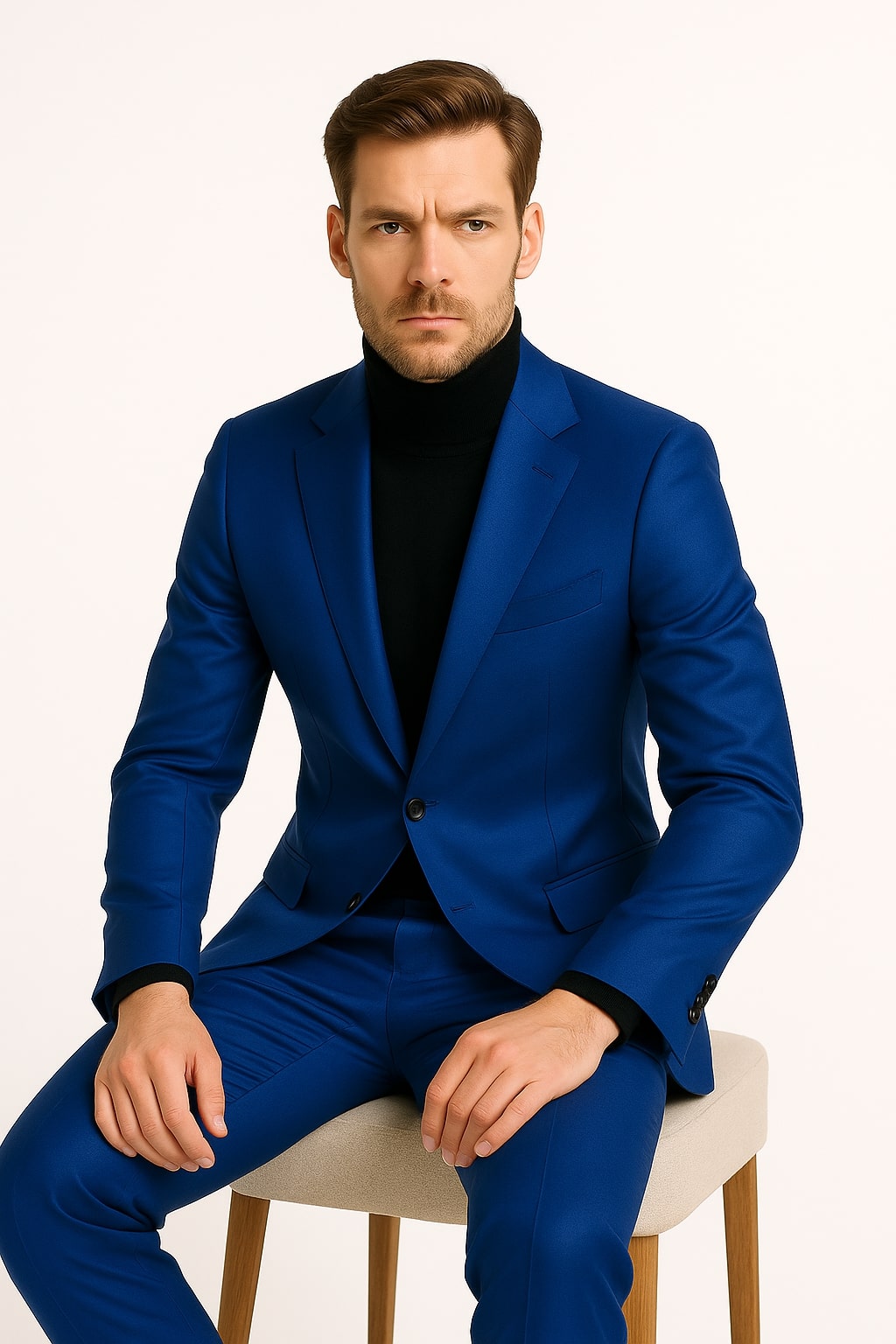 Men's Royal Blue Shiny Satin Suit – 2-Piece Slim Fit Tuxedo with Peak Lapel 3   - from alligatorwarehouse.com