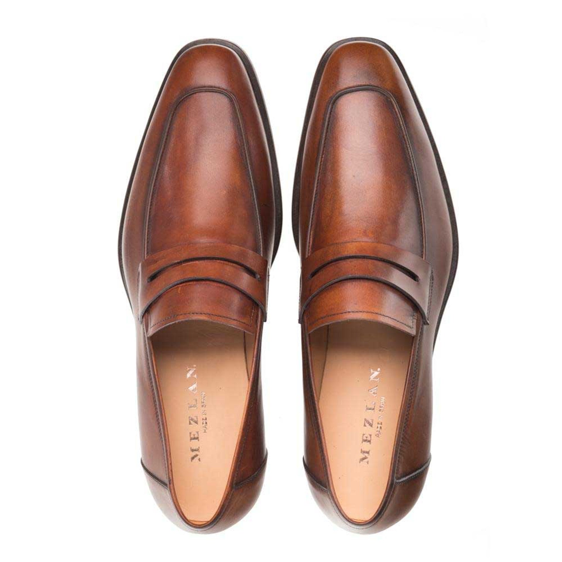 Mezlan Cognac Burnished Calfskin Penny Loafer 3   - from alligatorwarehouse.com
