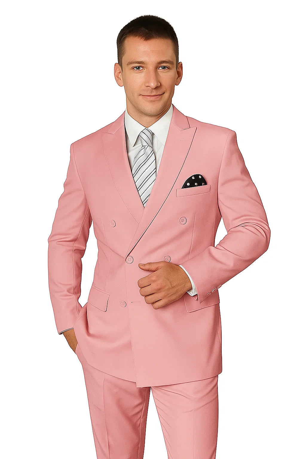 Elegant Men’s Double-Breasted Wool Suit in Soft Blush Pink 3   - from alligatorwarehouse.com