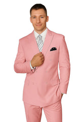 Elegant Men’s Double-Breasted Wool Suit in Soft Blush Pink