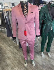 Menƒ??s Pink 3-Piece Slim Fit Suit ƒ?? Formal Wedding and Prom Outfit with Vest