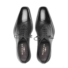 Postdam Black European Cordovan Calfskin & Soft Deerskin Men's Oxford By Mezlan Made In Spain Brand