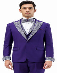Purple Prom Tuxedo - Perfect Wedding Suit Vested Rhinestone Lapelled
