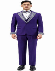 Purple Prom Tuxedo - Perfect Wedding Suit Vested Rhinestone Lapelled