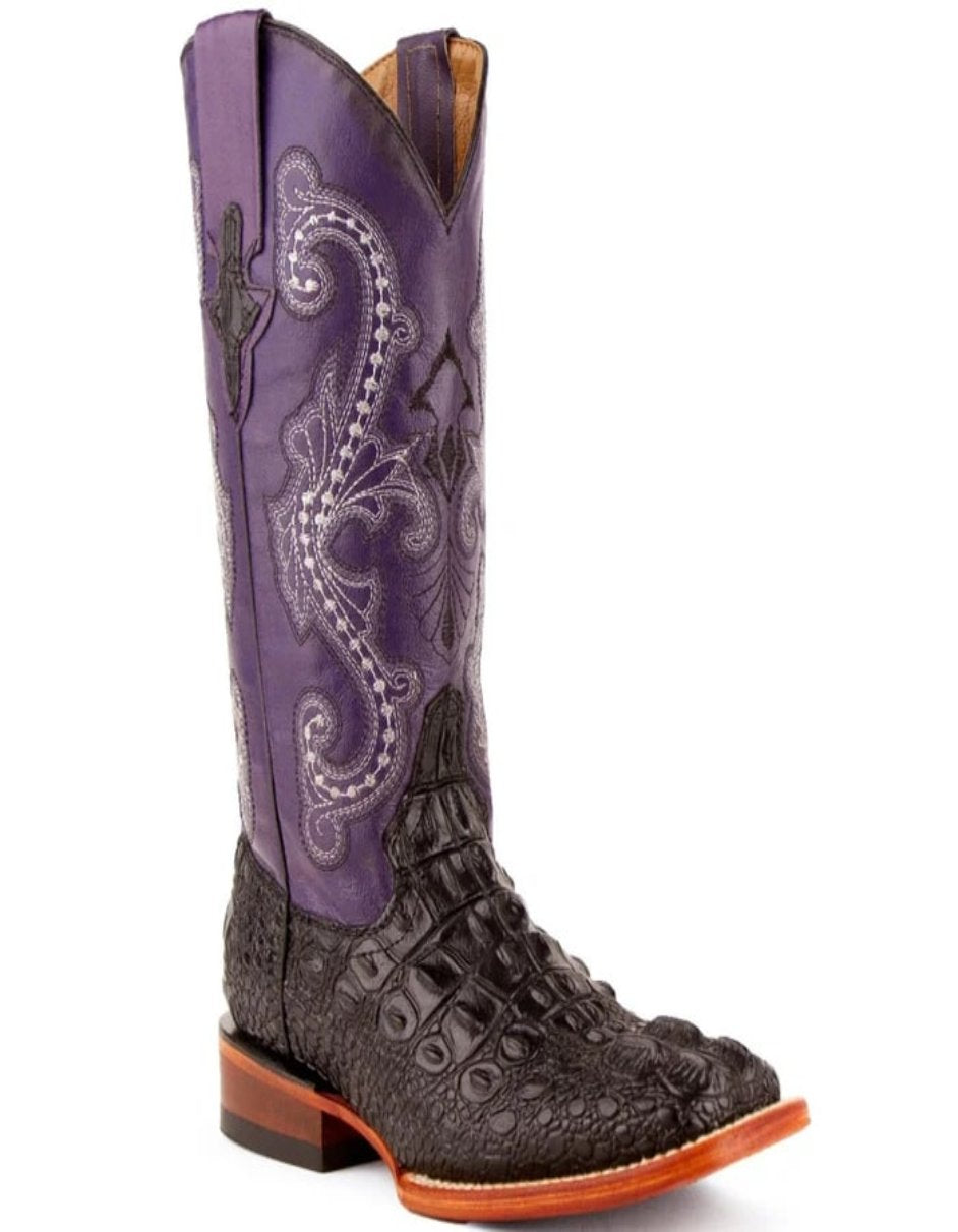 Ferrini Women's Rancher Square Toe Boots Crocodile Print - Black/Purple Ferrini Women's Rancher Square Toe Boots Crocodile Print - Black/Purple