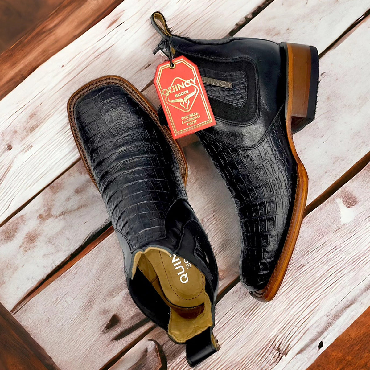 Mens Short Caiman Print Boots - Black Mens Short Caiman Print Boots - Black