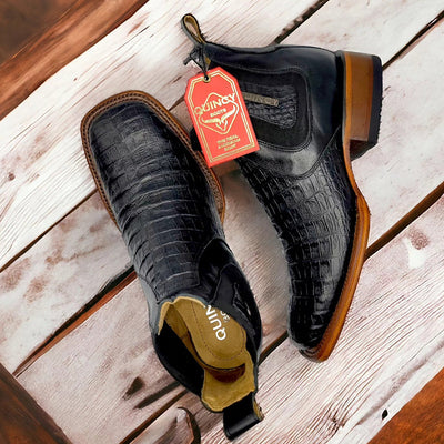 Mens Short Caiman Print Boots - Black 3   - from alligatorwarehouse.com