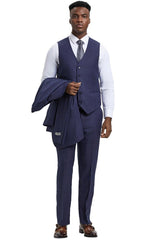 Men's Stacy Adams Vested One Button Wide Peak Lapel Windowpane Plaid Suit in Eggplant Purple