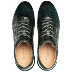 Men's Quevedo  Forest/Green Genuine Crocodile Exotic Sneaker By Mezlan Made In Spain Brand