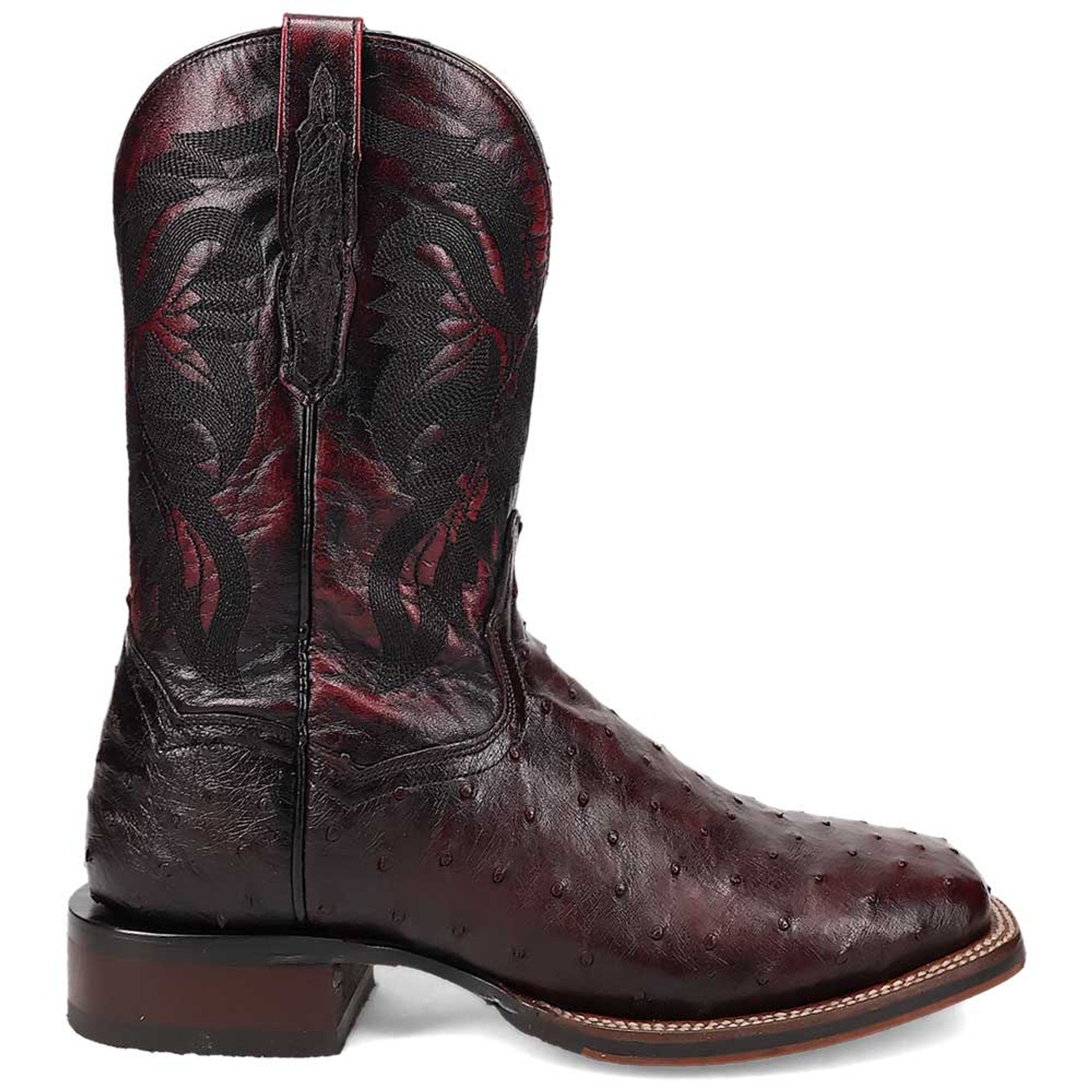 Dan Post Men’s Alamosa Black and Cherry Full Quill Ostrich Boots 1 DP5012_7_D  - from alligatorwarehouse.com
