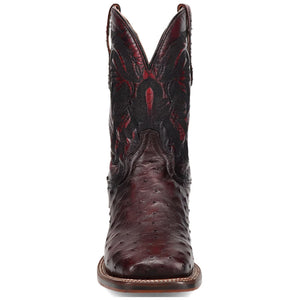Dan Post Men’s Alamosa Black and Cherry Full Quill Ostrich Boots