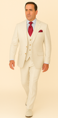 Rossi Man Slim Fit 3-Piece White Suit – Peak Lapel, Double-Breasted Vest & Flat Front Pants
