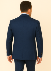 Rossi Man BOND RM1752 Slim Fit 3-Piece Navy Suit – 1-Button Peak Lapel, Double-Breasted Vest & Flat Front Pants