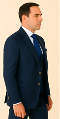 Rossi Man BOND RM1752 Slim Fit 3-Piece Navy Suit – 1-Button Peak Lapel, Double-Breasted Vest & Flat Front Pants